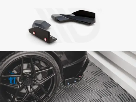 Luxury Maxton Design Gloss Black Rear Side Splitters (+Flaps) V.2 VW Golf R Mk8 (2020-)