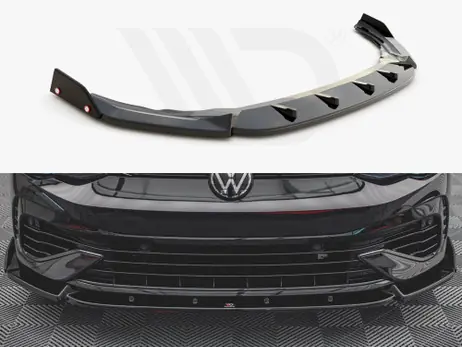 Express Delivery Maxton Design Gloss Black Front Splitter (+Flaps) V.2 VW Golf R Mk8 (2020-)