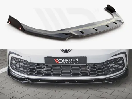 Maxton Design Gloss Black Front Splitter (+Flaps) V2 VW Golf 8 GTI / R-Line (2020-) One Day Deal