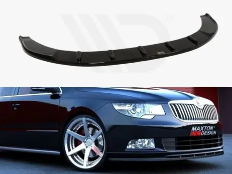 Limited Edition Maxton Design Gloss Black Front Splitter Skoda Superb Ii (For Sport Front Bumper Spoiler)