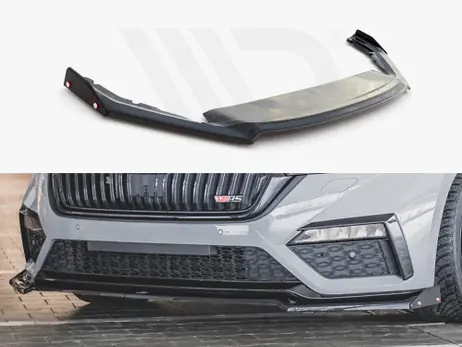 Reduced Price Maxton Design Gloss Black Front Splitter (+Flaps) V2 Skoda Octavia Rs Mk4 (2020-)