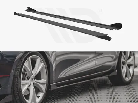 Maxton Design Black + Gloss Flaps Street Pro Side Skirts Diffusers (+Flaps) Seat Leon Fr Mk4 (2020-) New Arrival