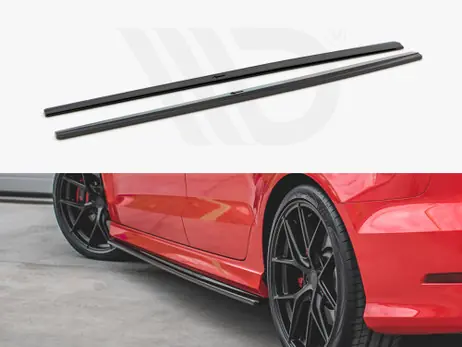 Handmade Maxton Design Gloss Black Side Skirts Diffusers V.1 Audi S3 / A3 S-Line 8V / 8V Fl Sedan (2013-2020)