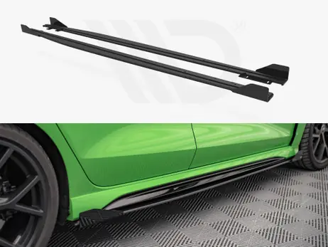 Genuine Maxton Design Black + Gloss Flaps Street Pro Side Skirts Diffusers (+Flaps) Audi RS3 Sedan 8Y (2020-)