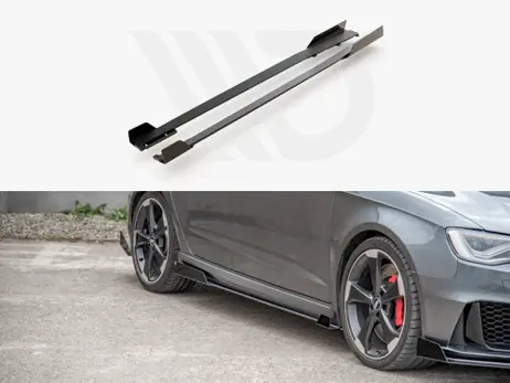 Maxton Design Black + Gloss Flaps Maxton Racing Side Skirt Splitters (+Flaps) Audi RS3 8V Sportback (2015-2016) Premium