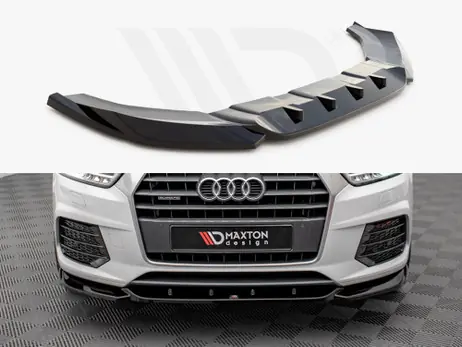 Free Shipping Maxton Design Gloss Black Front Splitter V.1 Audi Q3 S-Line 8U Facelift (2014-2018)