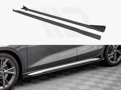 Trusted Brand Maxton Design Black + Gloss Flaps Street Pro Side Skirts Diffusers (+Flaps) Audi S3 / A3 S-Line 8Y (2020-)