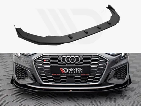 Maxton Design Black + Gloss Flaps Street Pro Front Splitter V.1 (+Flaps) Audi S3 Sportback / A3 S-Line Sportback 8Y (2020-) Best Choice