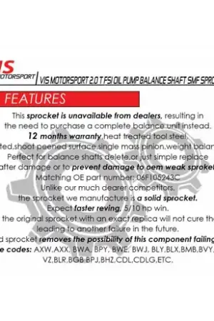 Next Day Delivery VIS Motorsport Balance Shaft Deactivation Fixed Sprocket - 2.0T FSI EA113
