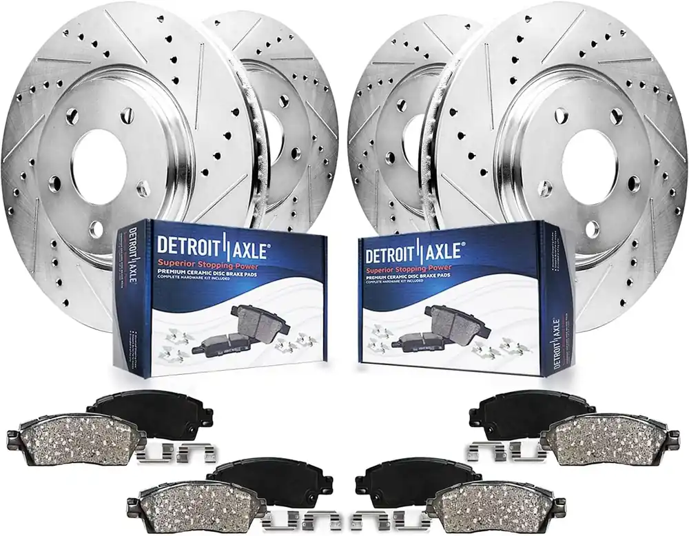 8pc Front & Rear Drilled Slotted Rotors and Ceramic Brake Pads Kit Clearance