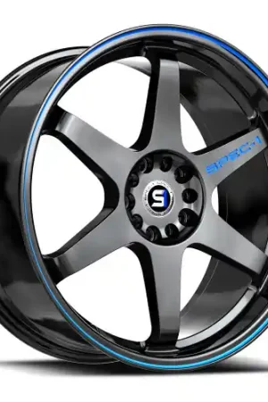Spec-1 SPT-33 5x114.3/5x120 18x8.5 +38 Gloss Black & Blue Line Sale
