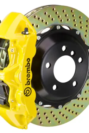 Hassle-Free Returns Brembo 88-91 Testarossa Front GT BBK 6 Piston Cast 380x32 2pc Rotor Drilled- Yellow