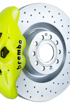 Brembo 14-20 A3 Front GT BBK 4 Piston Cast 345x30 1pc Rotor Drilled-Fluo. Yellow Money Back Guarantee