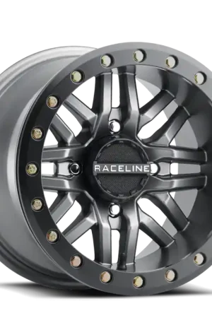 Raceline A91G Ryno 15x7in/4x156 BP/10mm Offset/132.5mm Bore - Gunmetal & Black Ring Beadlock Wheel Must Have