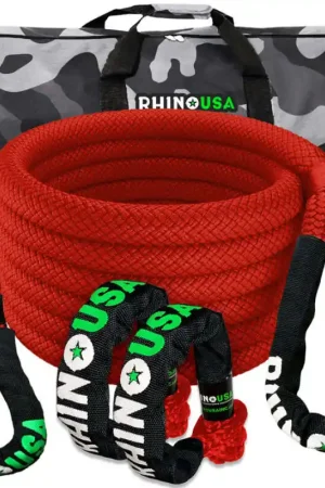 Free Returns Rhino USA 7/8In X 30Ft Kinetic Rope Recovery Kit W/Soft Shackles (Red)