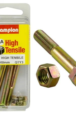 Champion Pack of 3 (3x Zinc Plated Hex Bolts, 3x Nuts) M6 x 60mm High Tensile Grade 8.8 - BM32 Special Offer