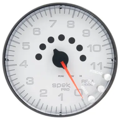 Autometer Spek-Pro Gauge Tachometer 5in 11K Rpm W/Shift Light & Peak Mem White/Black - P239128 Free Returns