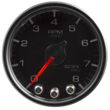 Autometer Spek-Pro Gauge Tach 2 1/16in 8K Rpm W/ Shift Light & Peak Mem Blk/Blk - P33432 Final Sale