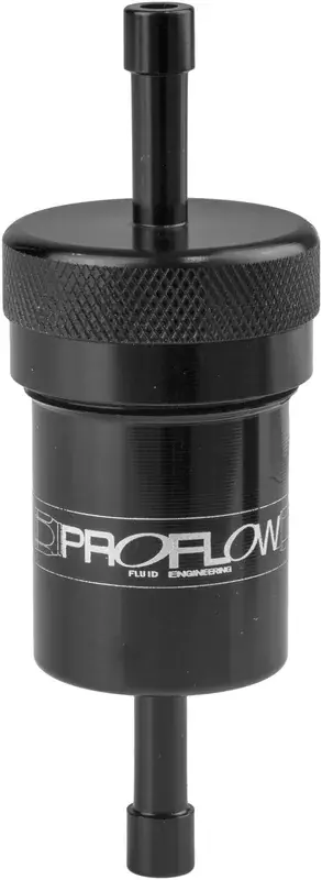 Luxury Proflow Fuel Filter Aluminium 1/4in Hose barb 100 Micron Stainless Steel Black