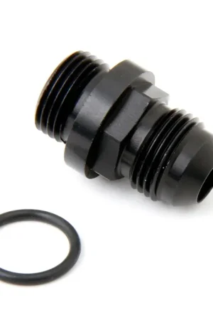 In Demand Holley Fuel Inlet Fitting Short -8AN male fuel inlet fitting black with -8AN o-ring threads for Ultra XP fuel bowls.