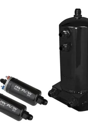 Cheap Proflow Fuel Surge Tank & Pump Kit Fabricated Aluminium 254mm x 108mm Round 2.5L 2 x 044 style Pumps Black Anodised