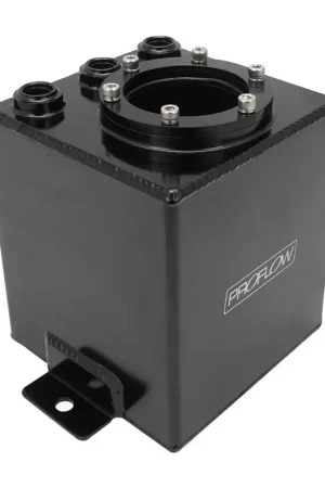 Proflow Fuel Surge Tank Fabricated Aluminium Square Suits 044 Bosch Pumps 2.5L AN6 Ports Black Anodised Cheap