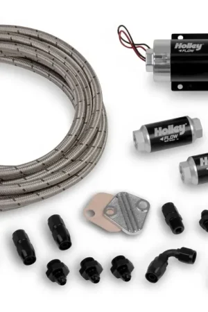 Get Yours Holley EFI Fuel System Kit Billet Fuel Pump, Billet Regulator, Billet Filters, Earl's Stainless Perform-O-Flex hose, Swivel-Seal hose ends