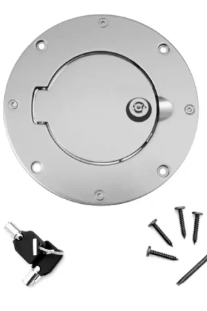 Rugged Ridge Gas Cap Door Locking Brushed Aluminum 97-06 Jeep Wrangler TJ While Supplies Last