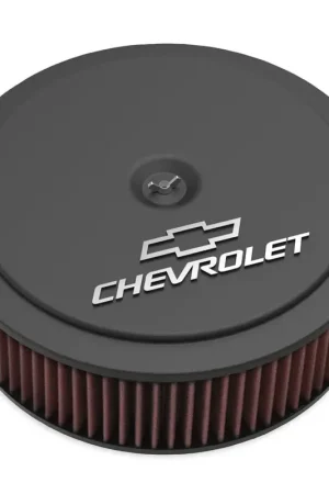 Price Cut Holley GM Muscle Series Air Cleaner - Satin Black Machined 14" x 4" Air Cleaner Kit w/ Premium Filter - GM "Bowtie" and "Chevrolet" Logo