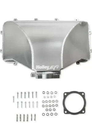 Holley EFI HI-RAM 95MM Fabricated Side Mount Plenum Top Silver Finish- 86-95 Ford 5.0 Style throttle body patterns Free Delivery
