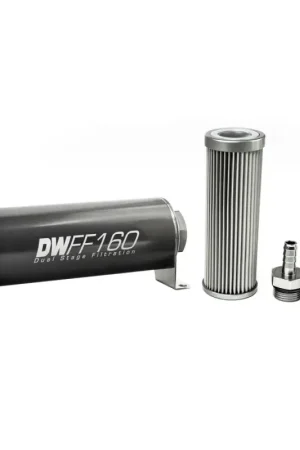 Deatschwerks In-Line Fuel Filter Element and Housing Kit Stainless Steel 10 Micron 160mm Professional Grade