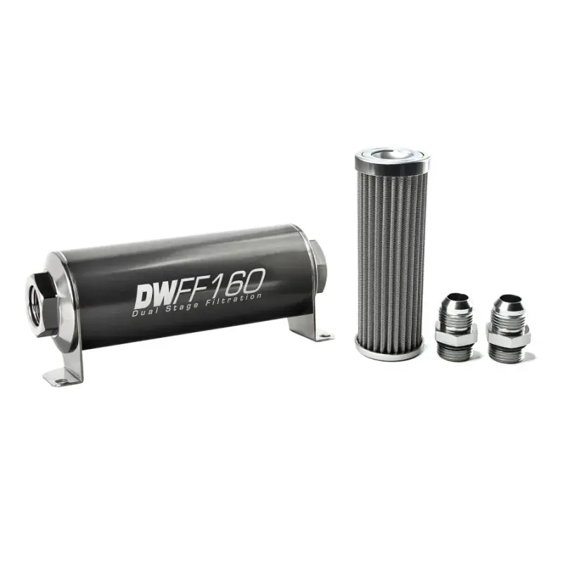Time-Limited Deatschwerks In-Line Fuel Filter Element and Housing Kit Stainless Steel 100 Micron 160mm