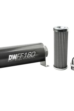 Flash Sale Deatschwerks In-Line Fuel Filter Element and Housing Kit Stainless Steel 100 Micron 160mm