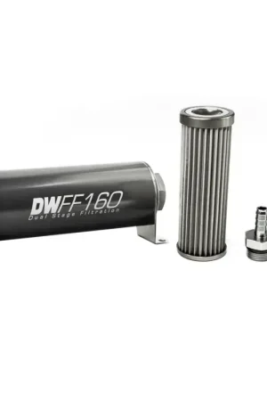 Weekend Sale Deatschwerks In-Line Fuel Filter Element and Housing Kit Stainless Steel 40 Micron 160mm
