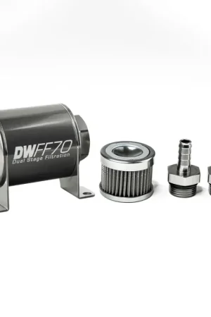 Flash Sale Deatschwerks In-Line Fuel Filter Element and Housing Kit Stainless Steel 40 Micron 70mm