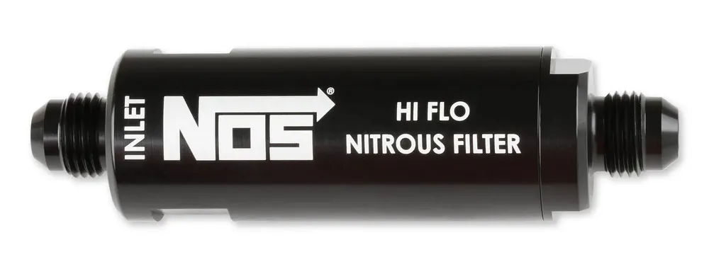 Super Sale NOS In-Line Hi-Flow Nitrous Filter, 6AN - Black High pressure nitrous filter, -6AN x -6AN in-line billet aluminum 140 micron