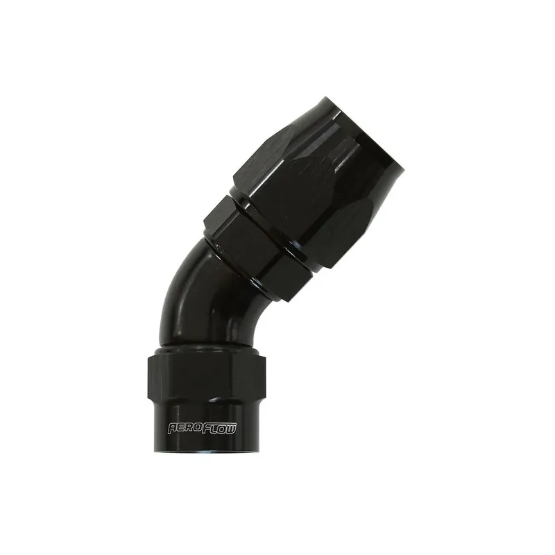 Limited Time Aeroflow Kryptalon Big Bore Full Flow Swivel 45 Deg Hose End -12AN - Black - 1 Piece