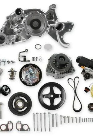 Holley Mid-Mount Race Accessory System- Polished Finish LS Engine Drive includes Alternator, P/S Pump, Tensioner, Crank Damper, Belt, & Pulleys Discount