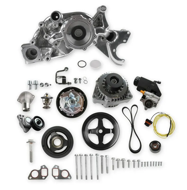 Holley Mid-Mount Race Accessory System- Polished Finish LS Engine Drive includes Alternator, P/S Pump, Tensioner, Crank Damper, Belt, & Pulleys Discount