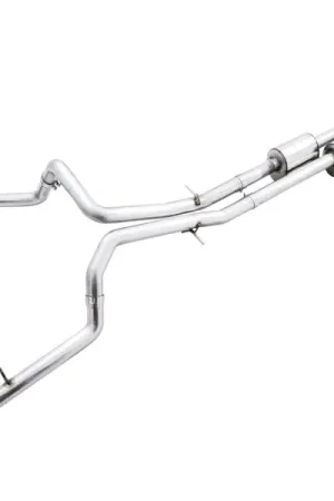 AWE Tuning 22-23 GMC Sierra 1500 AT4X 6.2L 0FG Catback Split Dual (Flat Bumper) - Chrome Silver Tips Buy Online