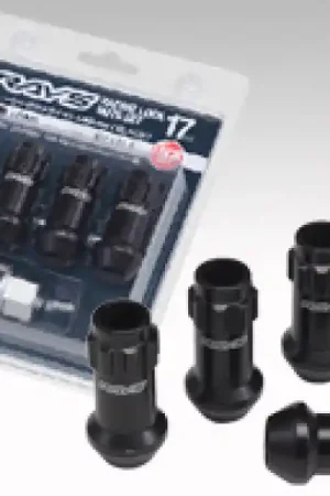 Rays 17 Hex Racing Lock Nut Set L48 Long Type 12x1.25 - Black Chromate (4 Pieces) Luxury