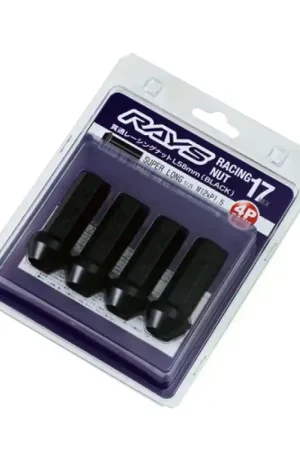 Rays 17 Hex Racing Nut Set L58 Super Long Type 12x1.50 - Black Chromate (4 Pieces) Final Sale